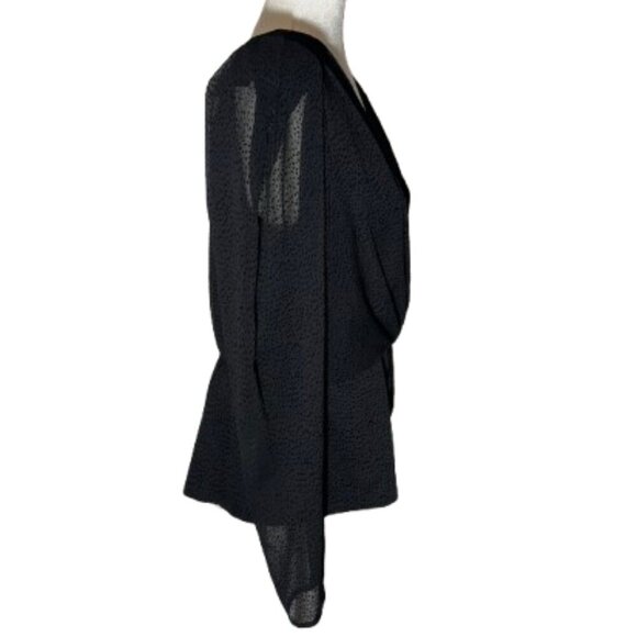 Express Black Solid Puff Sleeve V-Neck Top Size Large - Picture 3 of 8